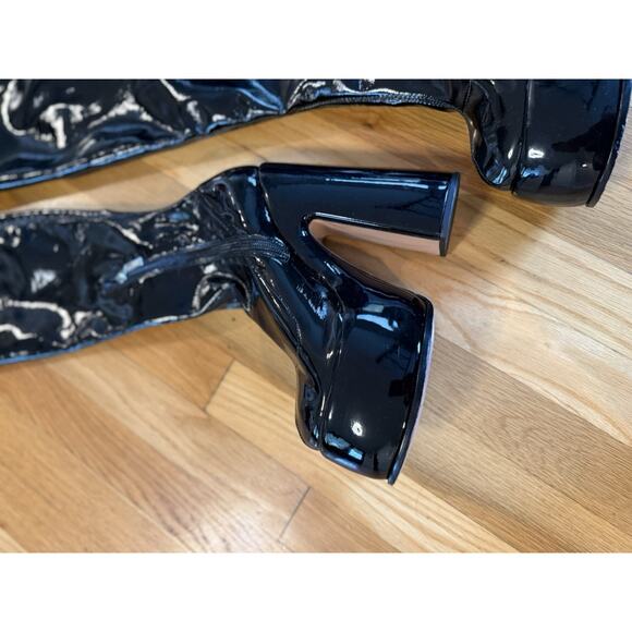 Schutz Black Patent Leather Platform 6” Heel Over Knee Boots 8 Sexy Pretty Woman - Picture 3 of 10